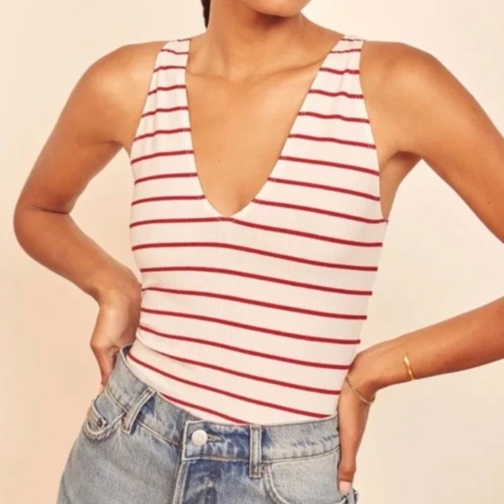 REFORMATION Maui - Pepe Stripe Fitted Top